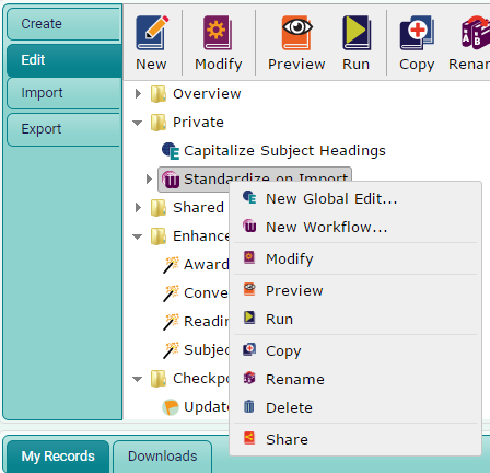 Edit Context Menu